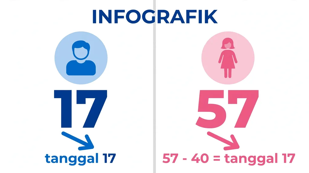 Infografis aturan tanggal lahir pada NIK: laki-laki tanggal apa adanya, perempuan ditambah 40