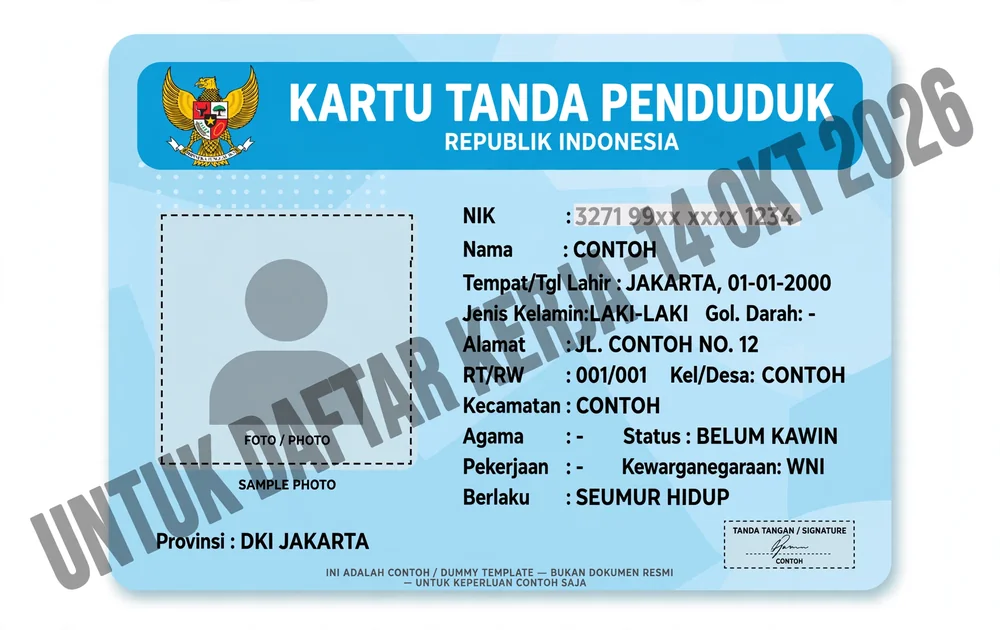 Contoh foto KTP dengan watermark tujuan penggunaan dan tanggal agar NIK tidak disalahgunakan
